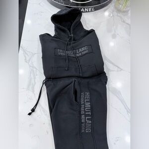 Mens Helmut Lang Black Logo Hoodie and Jogger Set